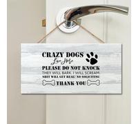 Crazy Dogs Live Here, Please Do Not Knock. They Will Bark Wooden Signs Wall Plaque Bible Scripture Welcome Sign Vintage Wood Hanging Sign Decoration For Home Front Door Entryway Porch 4x8 IN
