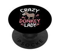 Crazy Donkey Lady Funny Donkeys Animal Lover Womens Girls PopSockets Adhesive PopGrip