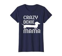 Crazy Doxie Mama Dachshund Mom T-Shirt, Women, Navy Blue, Large