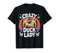Crazy Duck Lady Retro Sunset Vibes T-Shirt