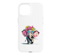 Crazy Elephant Adorable Lovable Big Eyes and Flowers Case for iPhone 15