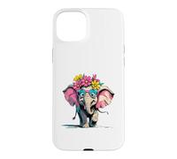 Crazy Elephant Adorable Lovable Big Eyes and Flowers Case for iPhone 15 Plus