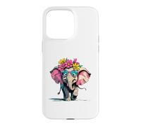 Crazy Elephant Adorable Lovable Big Eyes and Flowers Case for iPhone 15 Pro Max