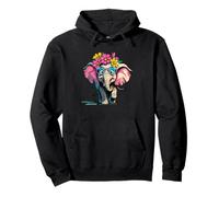 Crazy Elephant Adorable Lovable Big Eyes and Flowers Pullover Hoodie