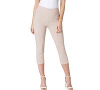 Crazy Fashion Bengaline Summer Cropped Trousers for Women Capri Pants Short Cropped Cut Off Elasticated Stretch Casual Plain Bottoms Three Quarter Length Pedal Pusher Ladies Clothes Beige 14