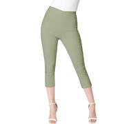 Crazy Fashion Bengaline Summer Cropped Trousers for Women Capri Pants Short Cropped Cut Off Elasticated Stretch Casual Plain Bottoms Three Quarter Length Pedal Pusher Ladies Clothes Khaki 14