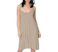Crazy Fashion Cami Dresses For Women UK Mini Knee Length Round Neck Strappy Midi Summer Casual Dress Plain Bodycon Long Womens Vest Tops Swing Flared Outwear Ladies Plus Size Top Stone-16