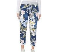 Crazy Fashion Italian Floral Trousers for Women Dark Light Denim Summer Plain Casual High Waisted Drawstring Running Pants Ladies Plus Size Joggers UK 8-22 (12, Dark Denim Jungle)