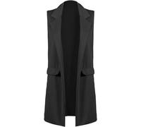 Crazy Fashion Ladies Blazers Sleeveless Crepe Mock Flap pocket waistcoat Duster Business Casual Blazer Jackets For Women Plain Open Cardigan Top UK 8-26 Black