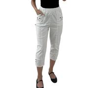 Crazy Fashion Ladies Capri Pants, 3/4 Length, High Waist, Plain, Stretch, Plus Size Summer Trousers for Women, UK 10-24, Black, Cotton Polyester, Made in Italy