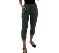 Crazy Fashion Ladies Capri Three Quarter Soft 3/4 Pants Ladies Stretch Cropped Pull On Elasticated Waist Shorts Plus Size Summer Trousers for Women UK (Khaki, 14)