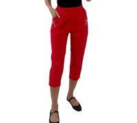 Crazy Fashion Ladies Capri Three Quarter Soft 3/4 Pants Ladies Stretch Cropped Pull On Elasticated Waist Shorts Plus Size Summer Trousers for Women UK (Red, 24)