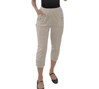 Crazy Fashion Ladies Capri Three Quarter Soft 3/4 Pants Ladies Stretch Cropped Pull On Elasticated Waist Shorts Plus Size Summer Trousers for Women UK (Beige, 20)