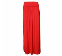 Crazy Fashion Ladies Full Length Long Skirts for Women Plus Size High Waist Fold Over Womens Pleated High Waisted Elasticated Plain Gypsy Casual Stretchy Maxi Skirt UK 8-26 Red