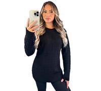 Crazy Fashion Ladies Long Sleeve Round Neck Knitted Cable Women’s Jumper Knitted Sweater Pull Over Jumper Top Knit Warm Winter Chunky Everyday Casual Pullover Plain Tops Black UK 12-14