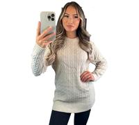 Crazy Fashion Ladies Long Sleeve Round Neck Knitted Cable Women’s Jumper Knitted Sweater Pull Over Jumper Top Knit Warm Winter Chunky Everyday Casual Pullover Plain Tops Stone UK 8-10