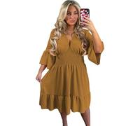 Crazy Fashion Ladies Summer V Neck Stretchy Elastic Waist Casual Magic Midi Dresses for Women UK Flared Bell Sleeve Holiday Party Short Tiered Dress One Size Fits UK 12-24