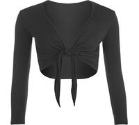 Crazy Fashion Long Sleeve Tie Knot Cropped Bolero Shrugs for Women Plain Cardigans Printed Casual Solid Stretchy Ladies Top Plus Size UK 8-26 Black
