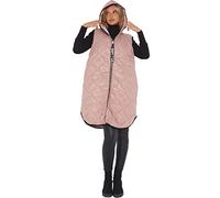 Crazy Fashion Love Pink Women's Puffer Sleeveless Love Zip Gilet Jacket Longline Hooded Quilted Zip Up Vest Waistcoat Winter Wear Bodywarmer Long Coat For Ladies Plus Size UK 12-18