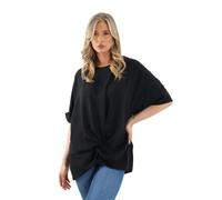 Crazy Fashion Made in Italy Summer Womens Tops Oversized Baggy Loose Fit Round Neck Twisted Front Hem Short Sleeve Ladies Top Blouses for Women Elegant Black 12-14
