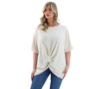 Crazy Fashion Made in Italy Summer Womens Tops Oversized Baggy Loose Fit Round Neck Twisted Front Hem Short Sleeve Ladies Top Blouses for Women Elegant Beige 16-18
