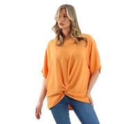 Crazy Fashion Made in Italy Summer Womens Tops Oversized Baggy Loose Fit Round Neck Twisted Front Hem Short Sleeve Ladies Top Blouses for Women Elegant Orange 16-18