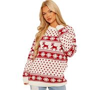 Crazy Fashion Merry Christmas Rudolph Pom Pom Knitted Jumpers for Women Ladies Rudolph Round Neck Long Sleeve Xmas Snowflake Casual Winter Sweater Santa Chunky Jumper Top UK Plus Size 8-22 (Cream, 8)