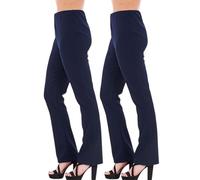 Crazy Fashion Pack of 2 Ribbed Work Trousers for Women UK - Finely Soft Stretch Pull On Ladies Pants Bootleg Casual Full Elasticated Waist Black Navy Bottoms (Navy,18)
