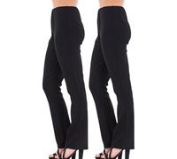 Crazy Fashion Pack of 2 Ribbed Work Trousers for Women UK - Finely Soft Stretch Pull On Ladies Pants Bootleg Casual Full Elasticated Waist Black Navy Bottoms (Black,16)