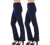 Crazy Fashion Pack of 2 Ribbed Work Trousers for Women UK - Finely Soft Stretch Pull On Ladies Pants Bootleg Casual Full Elasticated Waist Black Navy Bottoms (Navy,10)