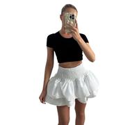 Crazy Fashion Plain White Women's Frill Mini RARA Skirt -Ladies Frill Short RARA Skirt Tartan Check, High Elastic Shirred Waist, Pleated Layered Gathering Mini Party Skirt, Tennis School Skirt UK 8