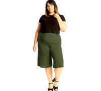 Crazy Fashion Plus Size Shorts for Women Plain Ladies Stretch Elasticated Waist Wide Leg Cullotes Shorts Casual Baggy Knee Length Womens 3/4 Short Palazzo Trousers Summer Pants Khaki 22