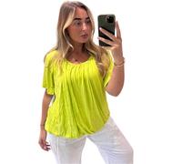 Crazy Fashion Ruched Vest Tops Women UK Loose Fit Casual Short Sleeve Womens Summer T Shirts Plain Soft Scoop Neck Stretchy Plus Size Ladies Blouse Shirts Lime Green UK Size 10-24