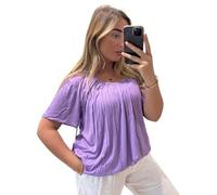 Crazy Fashion Ruched Vest Tops Women UK Loose Fit Casual Short Sleeve Womens Summer T Shirts Plain Soft Scoop Neck Stretchy Plus Size Ladies Blouse Shirts Lilac UK Size 10-24