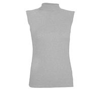 Crazy Fashion Sleeveless Polo Tops for Women High Turtle Neck Stretchy Casual Wear Plain T Shirts Roll Vest Jumper UK 8-22 Light Grey
