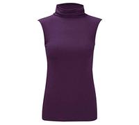 Crazy Fashion Sleeveless Polo Tops for Women High Turtle Neck Stretchy Casual Wear Plain T Shirts Roll Vest Jumper UK 8-22 Purple
