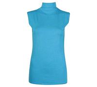 Crazy Fashion Sleeveless Polo Tops for Women High Turtle Neck Stretchy Casual Wear Plain T Shirts Roll Vest Jumper UK 8-22 Turquoise