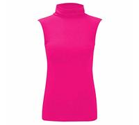 Crazy Fashion Sleeveless Polo Tops for Women High Turtle Neck Stretchy Casual Wear Plain T Shirts Roll Vest Jumper UK 8-22 Fuchsia