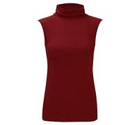 Crazy Fashion Sleeveless Polo Tops for Women High Turtle Neck Stretchy Casual Wear Plain T Shirts Roll Vest Jumper UK 8-22 Wine