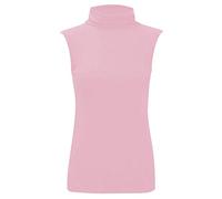 Crazy Fashion Sleeveless Polo Tops for Women High Turtle Neck Stretchy Casual Wear Plain T Shirts Roll Vest Jumper UK 8-22 Baby Pink