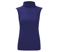 Crazy Fashion Sleeveless Polo Tops for Women High Turtle Neck Stretchy Casual Wear Plain T Shirts Roll Vest Jumper UK 8-22 Navy