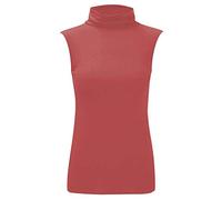 Crazy Fashion Sleeveless Polo Tops for Women High Turtle Neck Stretchy Casual Wear Plain T Shirts Roll Vest Jumper UK 8-22 Rust