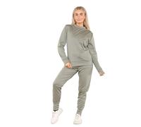 Crazy Fashion Tracksuits For Women Long Sleeve Round Neck Top Cuffed Bottoms Trousers Casual Wear Pants 2 Piece Sets For Ladies Solid Color Winter Plain Joggers Womens Khaki 18-20