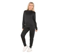 Crazy Fashion Tracksuits For Women Long Sleeve Round Neck Top Cuffed Bottoms Trousers Casual Wear Pants 2 Piece Sets For Ladies Solid Color Winter Plain Joggers Womens Black 14-16