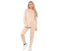 Crazy Fashion Tracksuits For Women Long Sleeve Round Neck Top Cuffed Bottoms Trousers Casual Wear Pants 2 Piece Sets For Ladies Solid Color Winter Plain Joggers Womens Stone 12-14