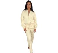 Crazy Fashion Women’s Bomber Tracksuit Plain Long Sleeve Jacket and Straight Leg Trousers For Ladies Loungewear 2 Piece Sets Joggers Fleece Winter Zip Up (Cream,SM (UK 8-10)