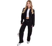 Crazy Fashion Women’s Bomber Tracksuit Plain Long Sleeve Jacket and Straight Leg Trousers For Ladies Loungewear 2 Piece Sets Joggers Fleece Winter Zip Up (Black L/XL (UK 12-14)