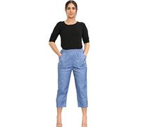 Crazy Fashion Women’s Capri Trousers Ladies 3/4 Pants & Shorts Elasticated Waistband Trouser Casual Summer Soft Pant Plus Size 10-24 (14, Denim Blue)