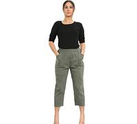 Crazy Fashion Women’s Capri Trousers Ladies 3/4 Pants & Shorts Elasticated Waistband Trouser Casual Summer Soft Pant Plus Size 10-24 (16, Trouser Khaki)