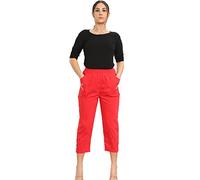 Crazy Fashion Women’s Capri Trousers Ladies 3/4 Pants & Shorts Elasticated Waistband Trouser Casual Summer Soft Pant Plus Size 10-24 (24, Red)